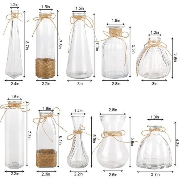 Small Vases 10pcs Clear Bud Vases for Flowers Wedding Decorations Mini Vintage - Picture 2 of 6